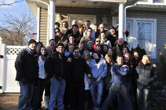 candid0256.jpg - Terri with the cast and crew of iMurders on the final day of principal photography in 2008