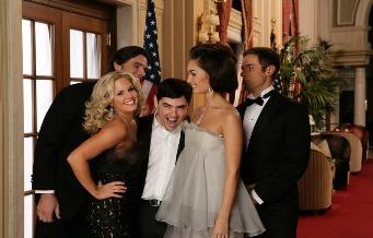 candid0299.jpg - Terri with Austin Peck (Brad, ATWT),  Dylan Bruce (Chris, ATWT) and Ewa da Cruz (Vienna, ATWT) and the editor of CBS Watch! magazine