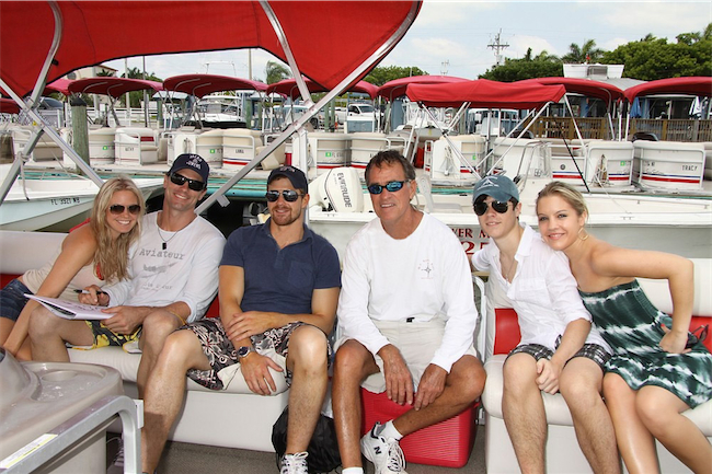 candid0540.jpg - Terri with Austin Peck, Josh Kelly, Ken Gilbert, Eddie and Kristen Alderson on the pontoon boat at SWSL Soapfest Charity Weekend on May 14, 2011 (Photo by Sue Coflin/Max Photos)
