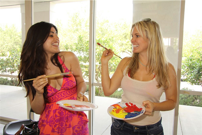 candid0542.jpg - Terri with Shenaz Treasury at the Painting Party on May 14, 2011 on Marco Island, Florida for SWSL Soapfest Charity Weekend (Photo by Sue Coflin/Max Photos)