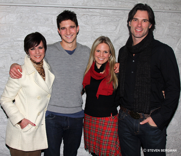 candid0625.jpg - Terri with Austin Peck, Colleen Zenk, and Jake Silbermann at the opening night of the Off-Broadway play Derby Day on December 3, 2011 (photo by Steven Bergman)
