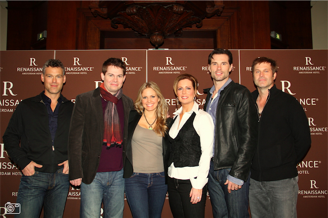 candid0630.jpg - Terri with Grayson McCouch, Trent Dawson, Martha Byrne, Austin Peck, and Jon Hensley at the Renaissance Hotel in Amsterdam on February 17, 2012